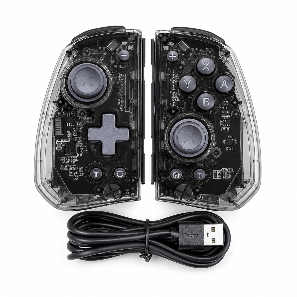 Control Inalámbrico Transparente Negro con Luces Verdes para Nintendo Switch