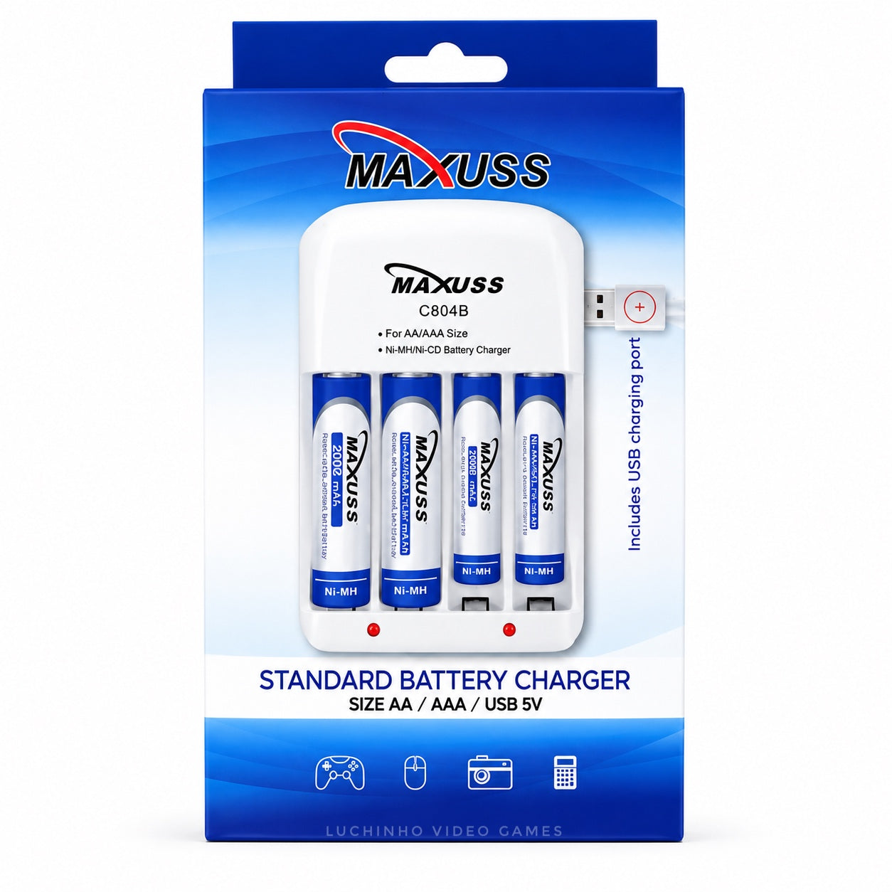 Cargador MAXUSS para Pilas Recargables AA y AAA con 4 Baterías Incluidas.