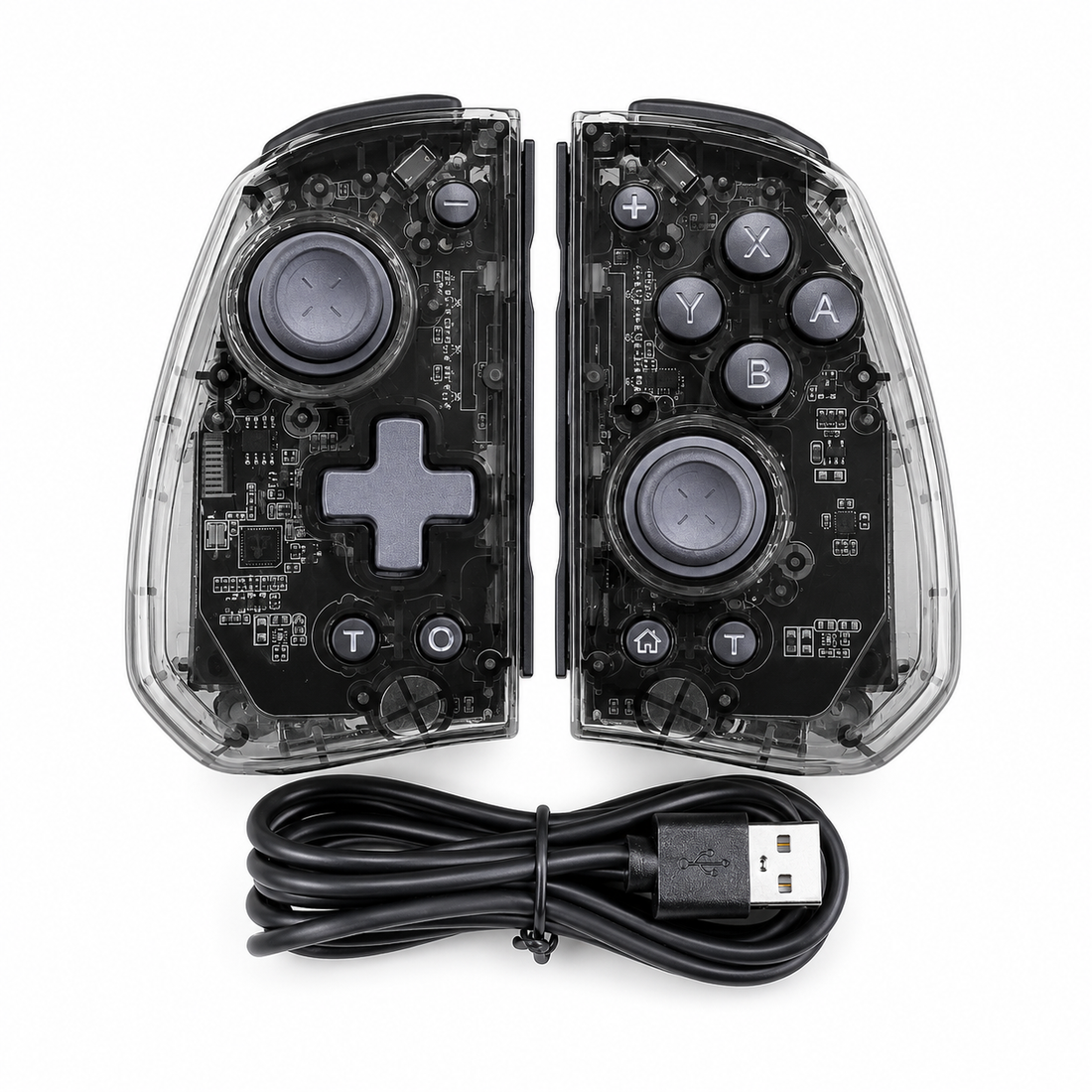 Control Inalámbrico Transparente Negro con Luces Verdes para Nintendo Switch