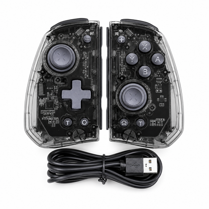 Control Inalámbrico Transparente Negro con Luces Verdes para Nintendo Switch