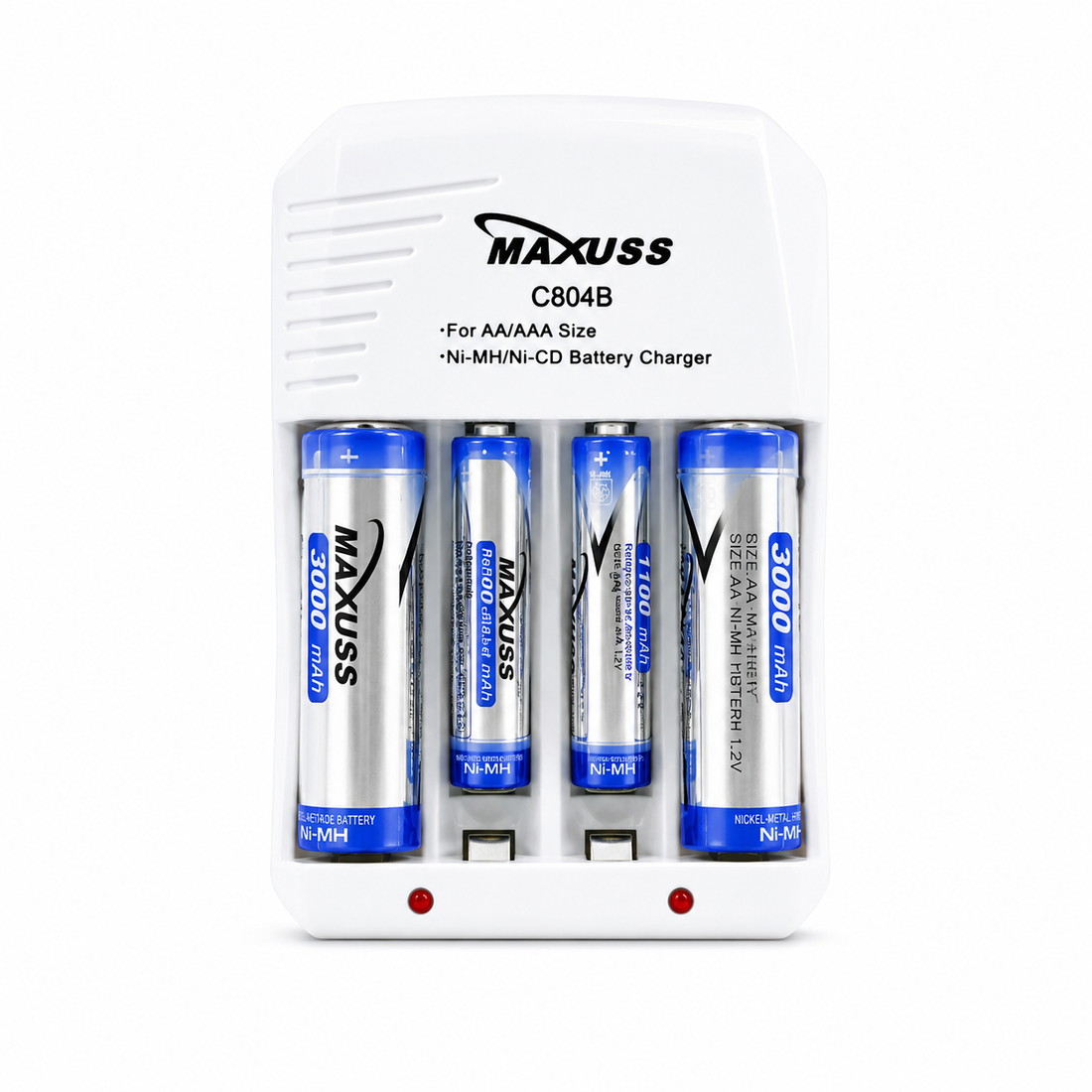 Cargador MAXUSS para Pilas Recargables AA y AAA con 4 Baterías Incluidas.