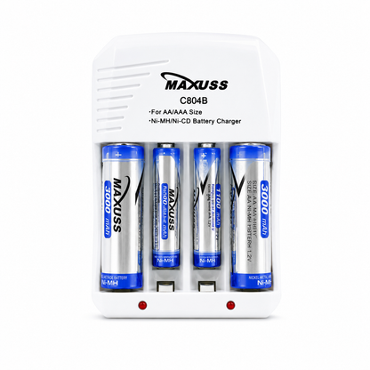 Cargador MAXUSS para Pilas Recargables AA y AAA con 4 Baterías Incluidas.