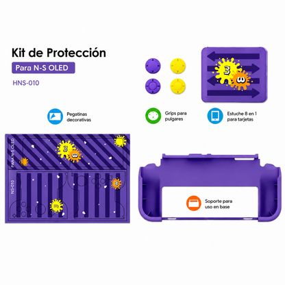 Kit Protector 8 en 1 para Nintendo Switch OLED con Estuche para Juegos y Protectores de Joystick