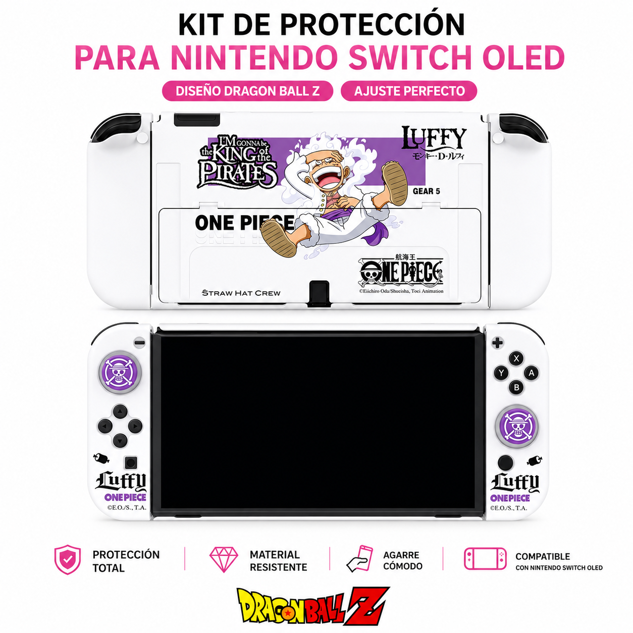 Kit Protector One Piece Luffy Gear 5 para Nintendo Switch OLED – Case Antigolpes Completo