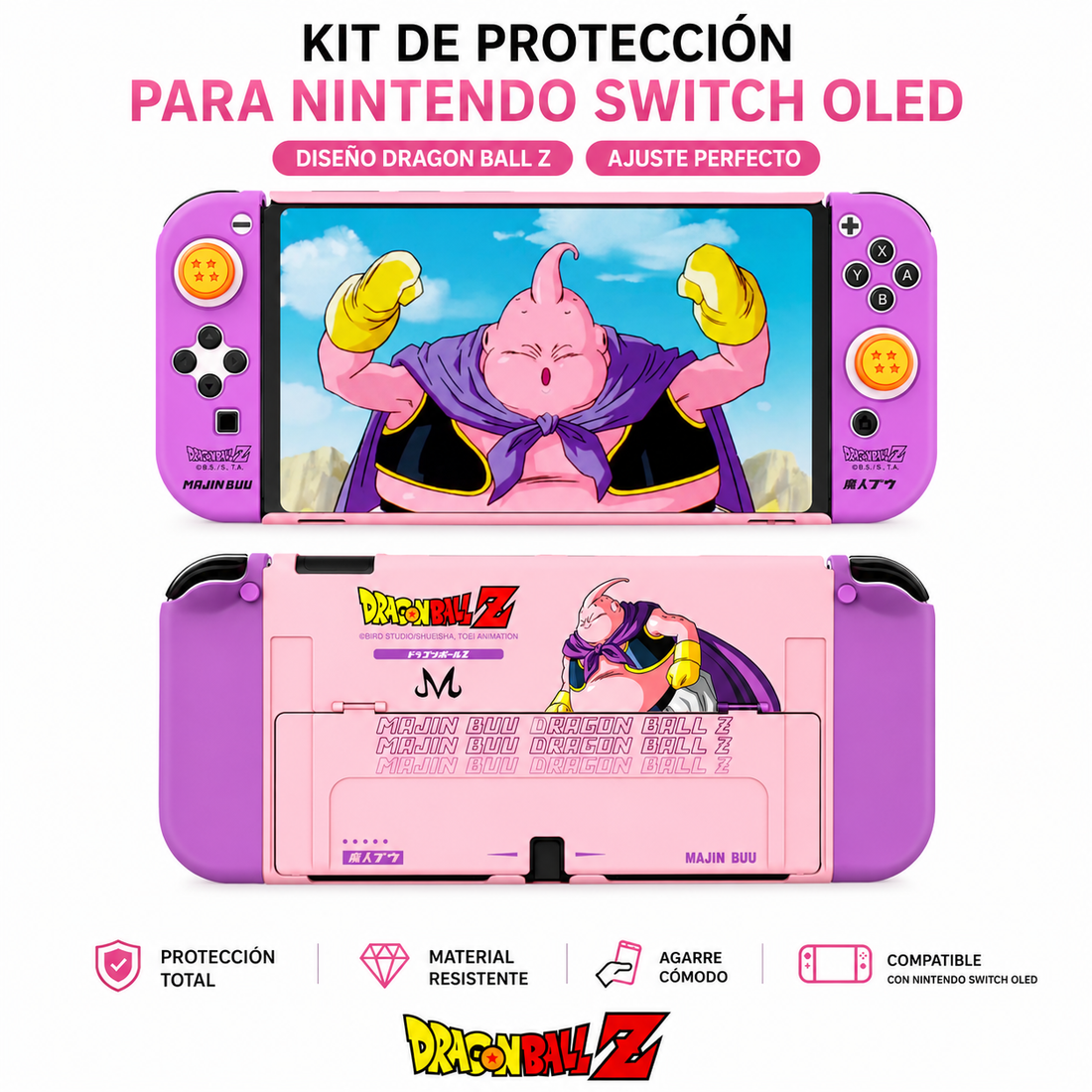 Kit Protector Majin Buu Dragon Ball Z para Nintendo Switch OLED – Case Antigolpes Completo
