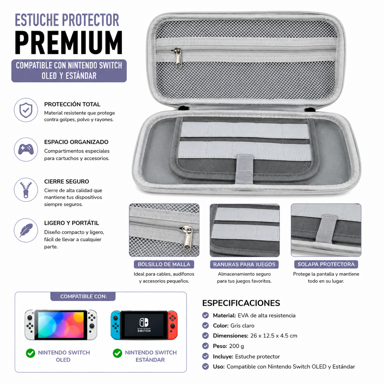 Estuche Rígido POW para Nintendo Switch OLED y Nintendo Switch
