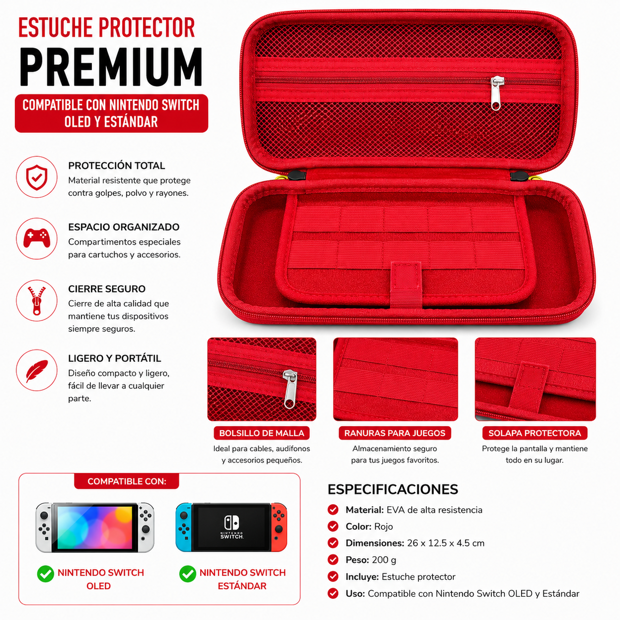 Estuche Rígido Hongo para Nintendo Switch OLED y Nintendo Switch