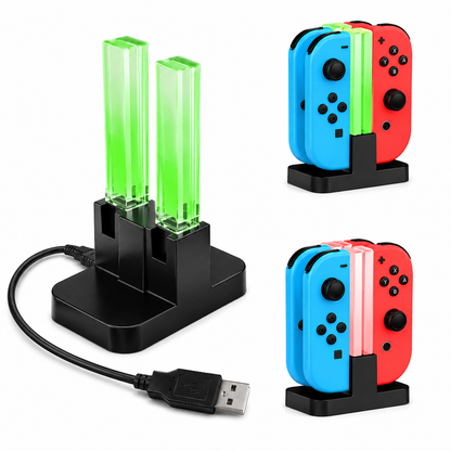 Base de Carga para Joy-Con Nintendo Switch – Estación USB-C con LED para 4 Controles