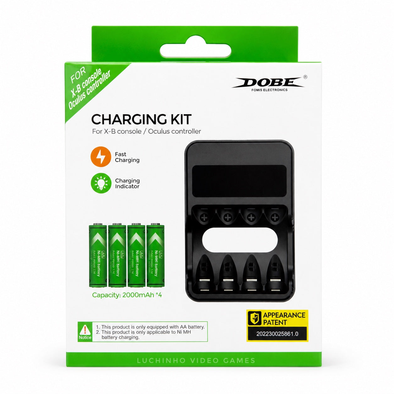 Kit Cargador DOBE con 4 Baterías Recargables AA 2000mAh para Xbox